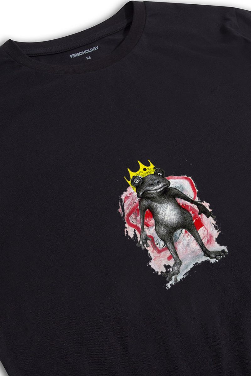 Black Soft Fabric Frog Design Short Sleeve Tee