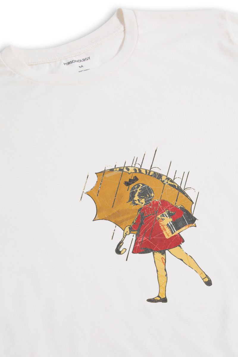 Off White Soft Fabric Girl Design Short Sleeve Tee