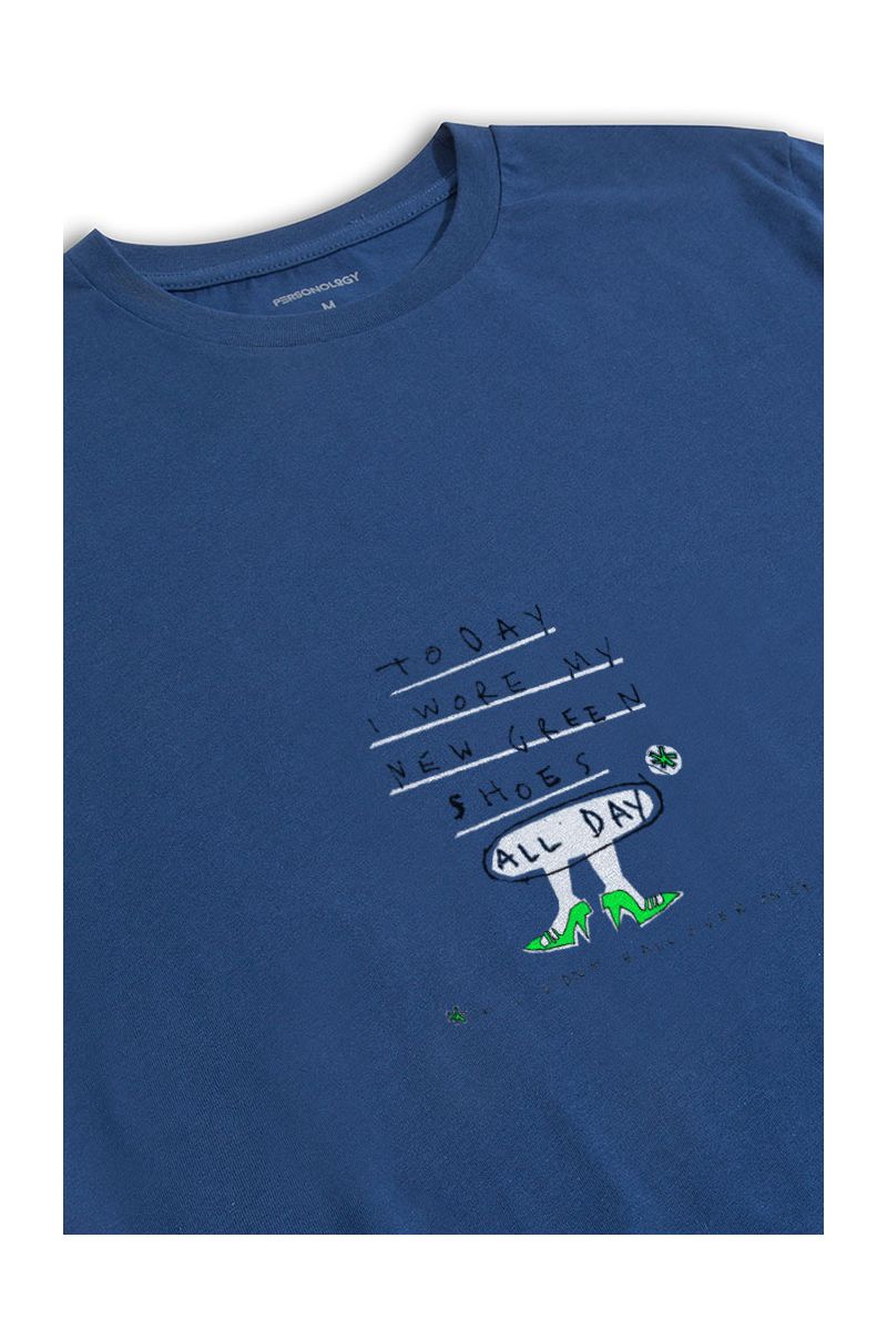 Navy Soft Fabric Green Shoes Design Short Sleeve Tee