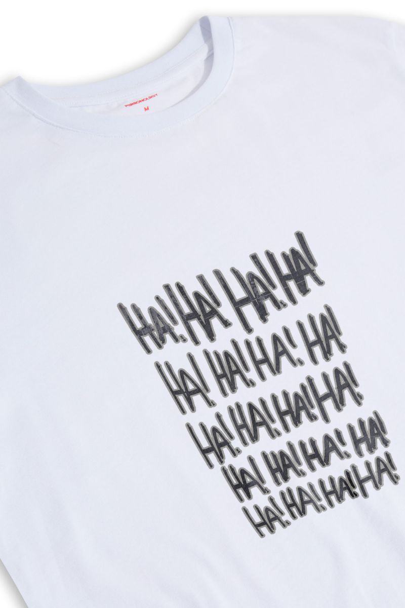 White Soft Fabric Ha Ha Ha! Design Short Sleeve Tee