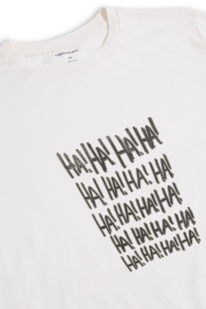 Off White Soft Fabric Ha Ha Ha! Design Short Sleeve Tee