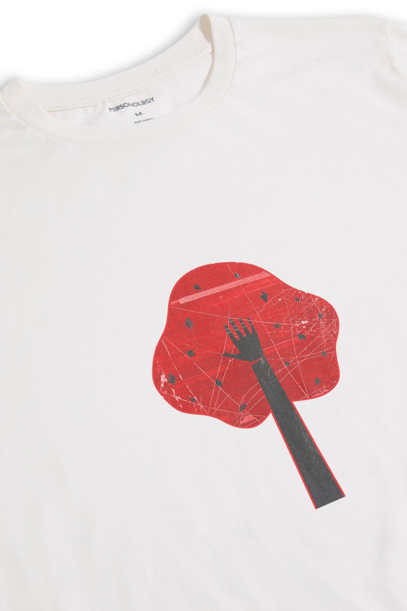 Off White Soft Fabric Hand Design Short Sleeve Tee