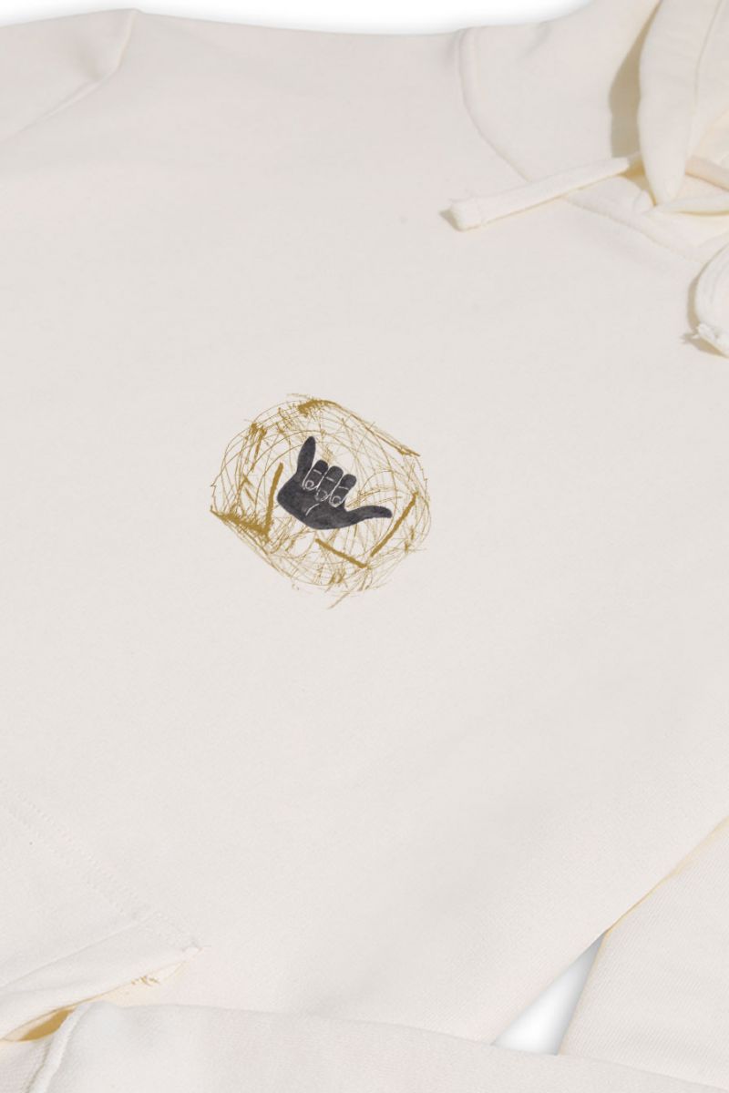 Ecru Premium Cotton Hand Design Pullover Hoodie