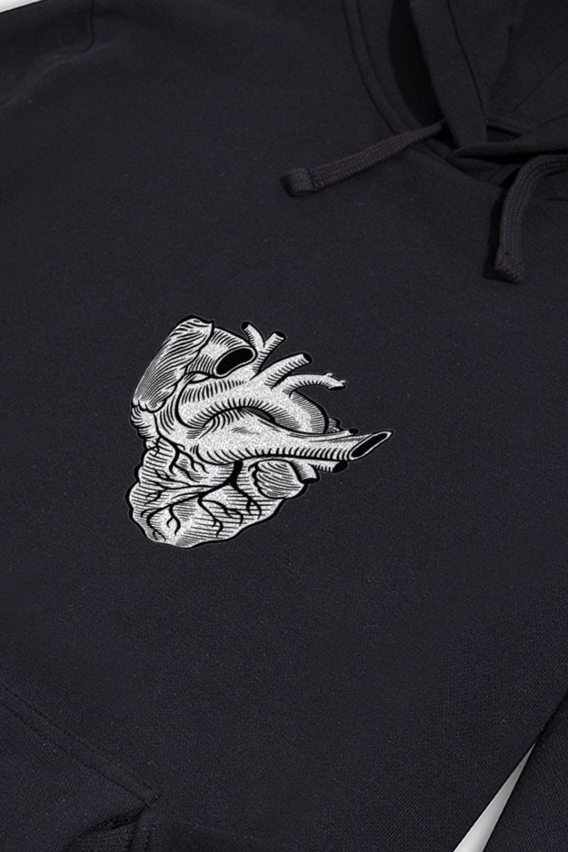 Black Premium Cotton Heart Design Pullover Hoodie