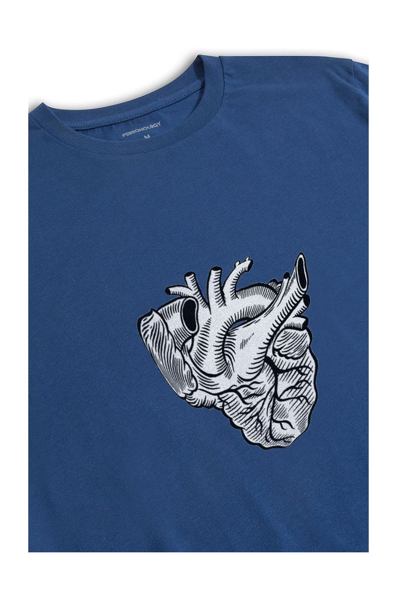 Navy Soft Fabric Heart Design Short Sleeve Tee