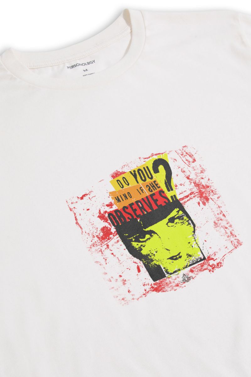 Off White Soft Fabric Observes Design Short Sleeve Tee