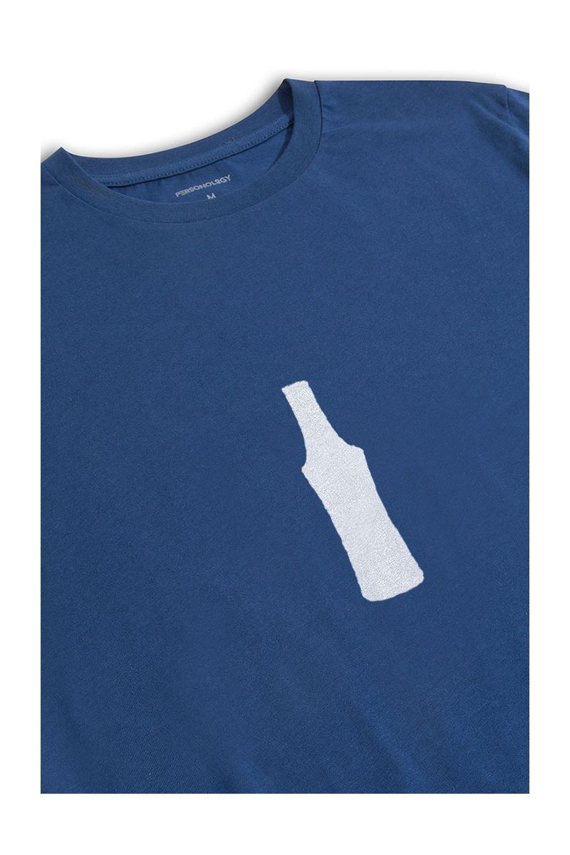 Navy Soft Fabric Bootle Design Short Sleeve Tee