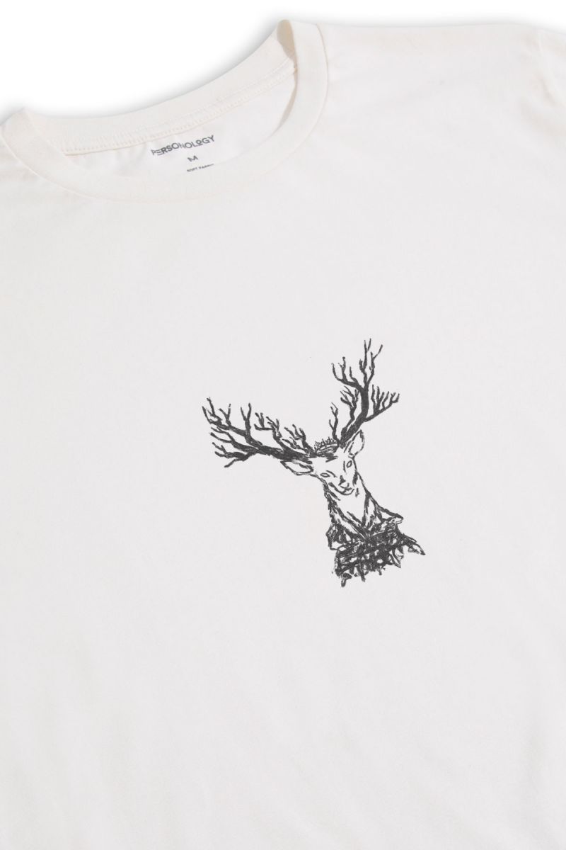 Off White Soft Fabric Moose Design Short Sleeve Tee