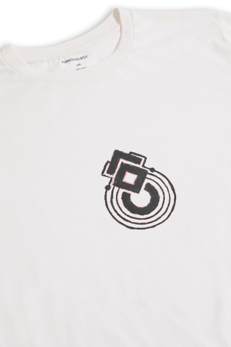 Off White Soft Fabric Abstract Design Short Sleeve Tee