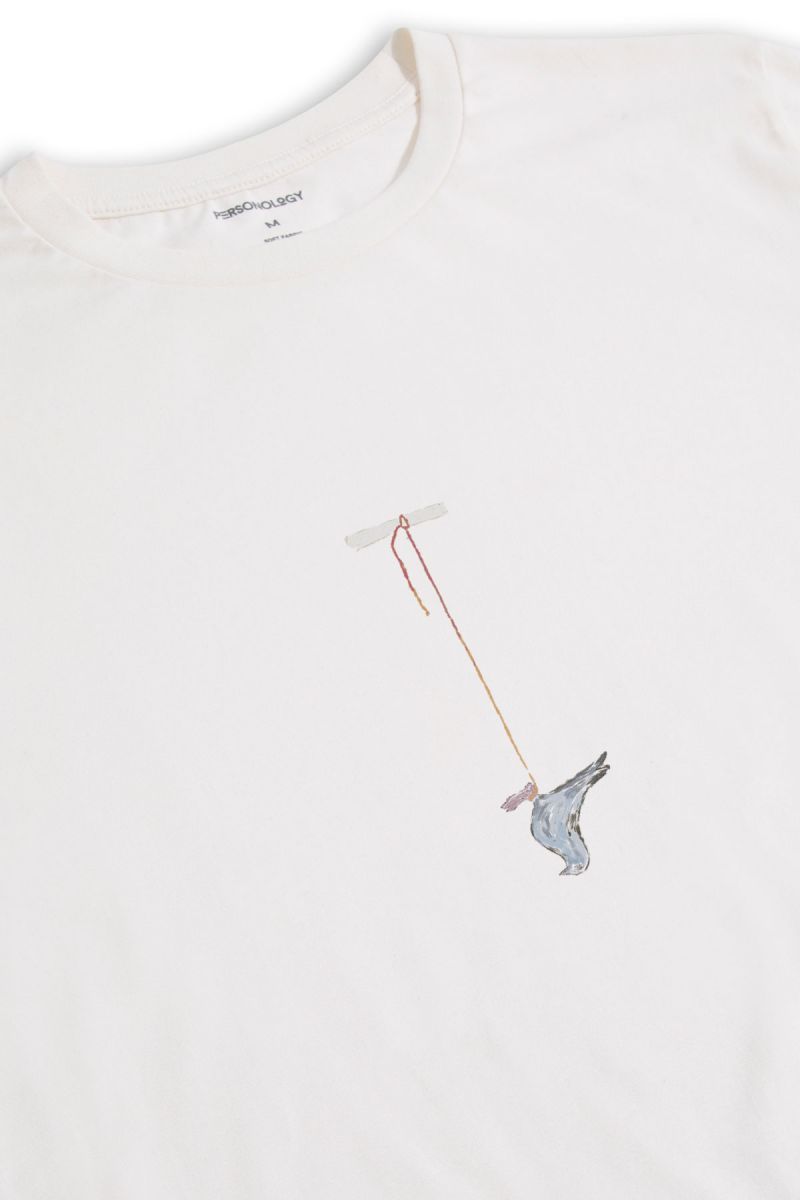 Off White Soft Fabric Abstract Design Short Sleeve Tee
