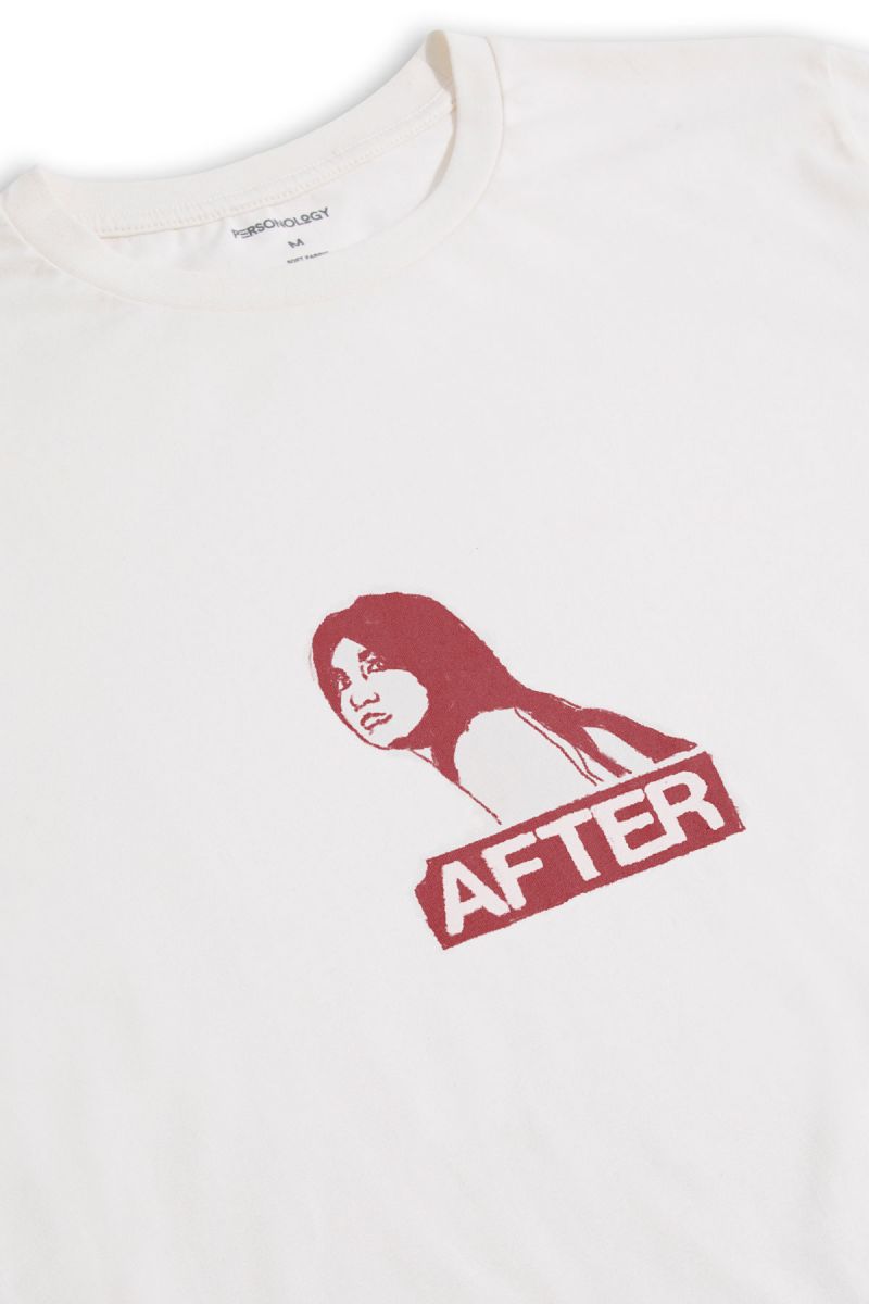 Off White Soft Fabric After Design Short Sleeve Tee