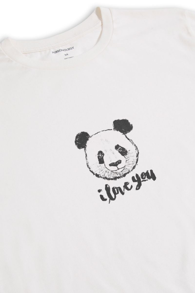 Off White Soft Fabric Panda Design Short Sleeve Tee