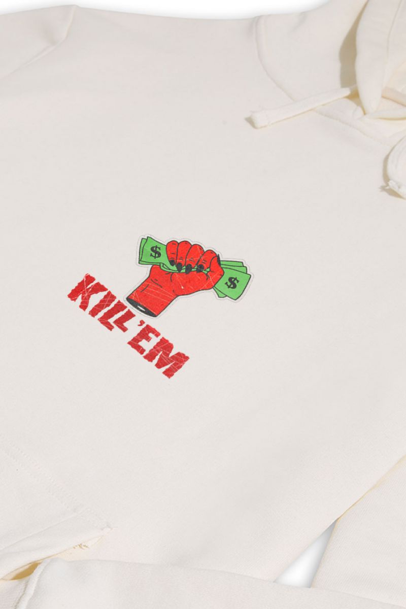 Ecru Premium Cotton Kill Them Design Pullover Hoodie