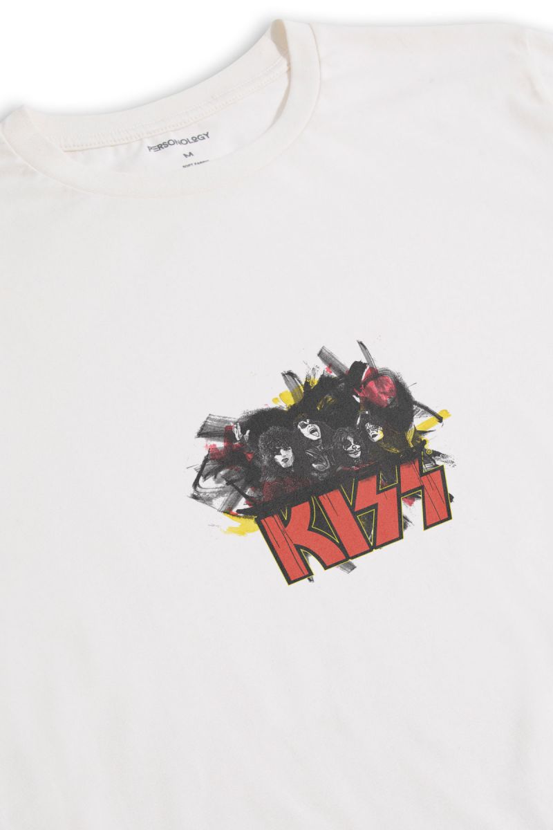 Off White Soft Fabric Kiss Design Short Sleeve Tee