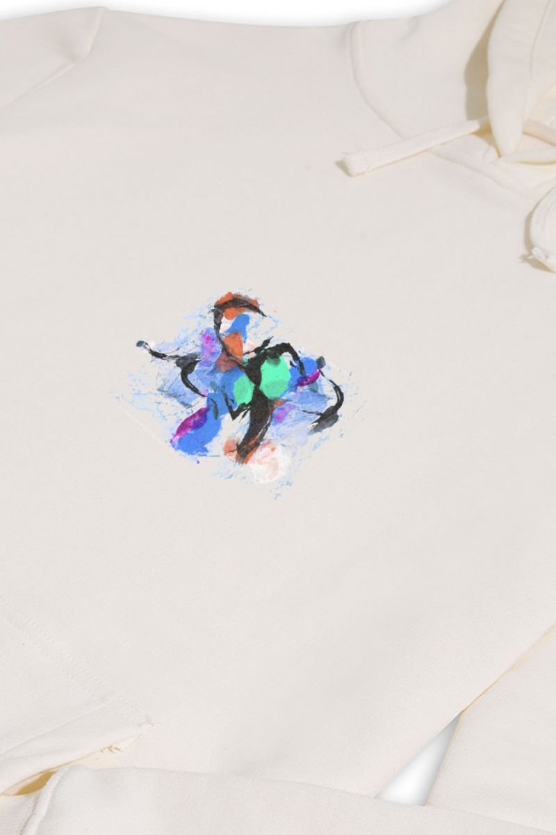 Ecru Premium Cotton Abstract Design Pullover Hoodie
