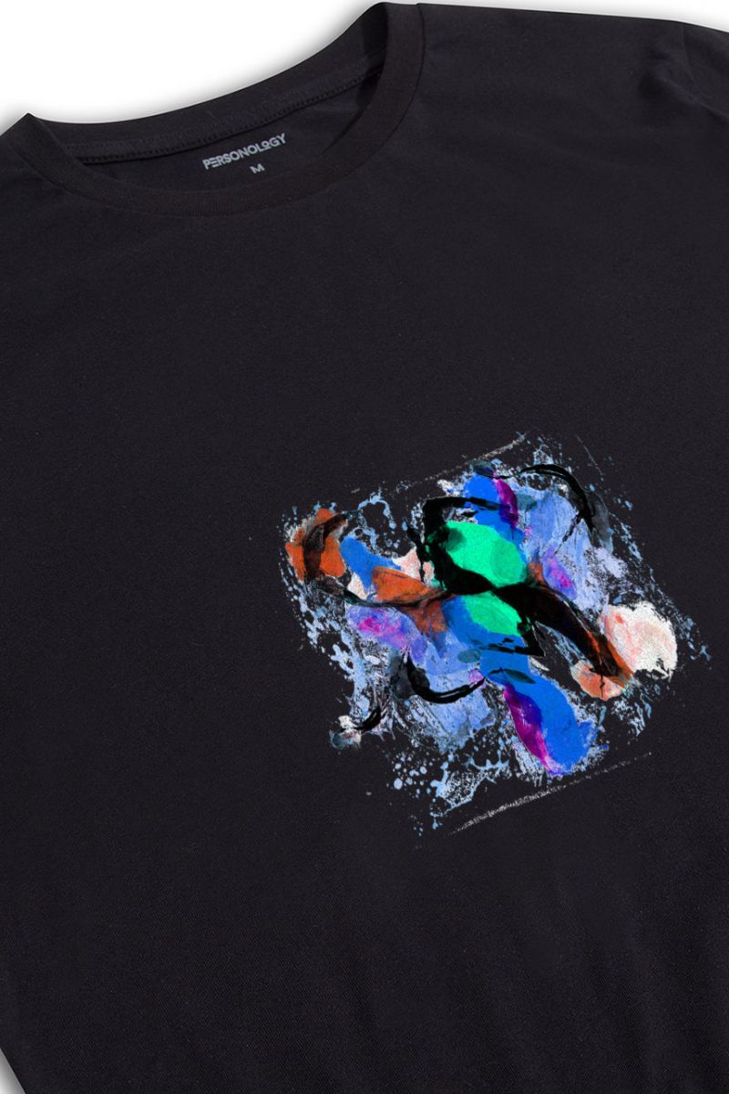 Black Soft Fabric Abstract Design Short Sleeve Tee