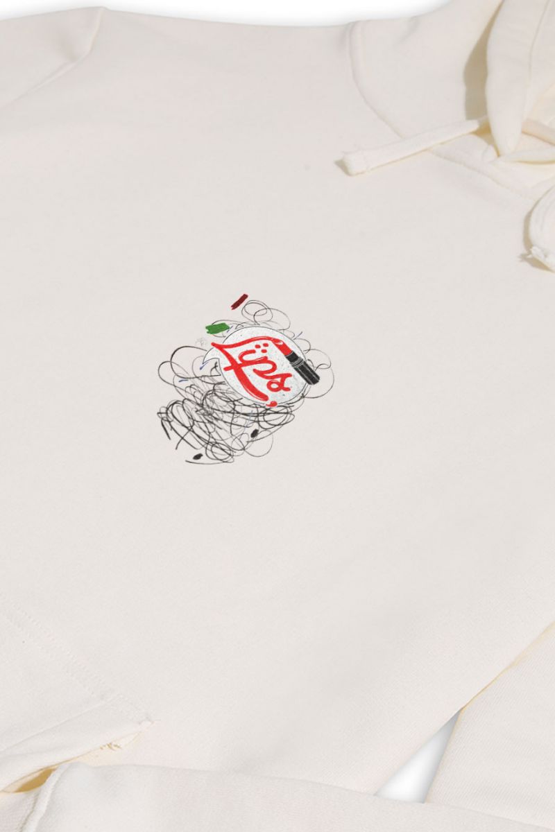 Ecru Premium Cotton Lips Design Pullover Hoodie