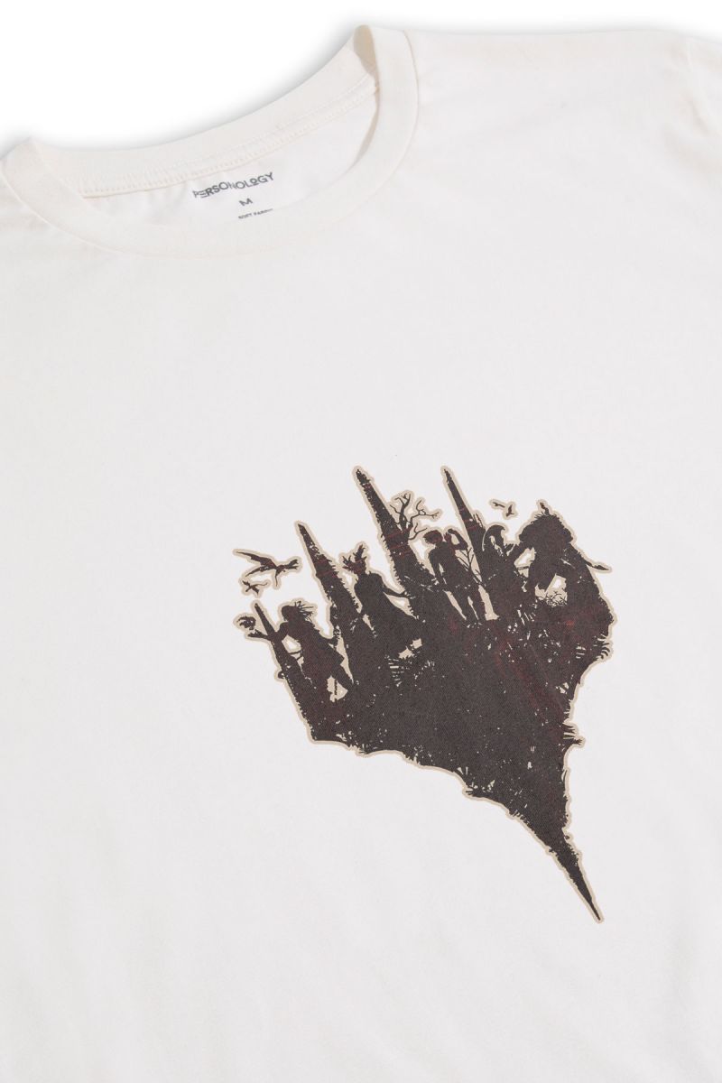 Off White Soft Fabric Abstract Design Short Sleeve Tee