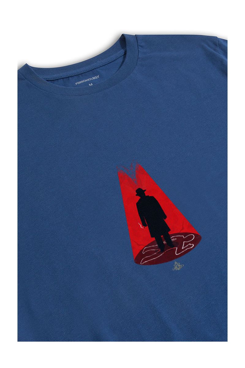 Navy Soft Fabric Detective Design Short Sleeve Tee