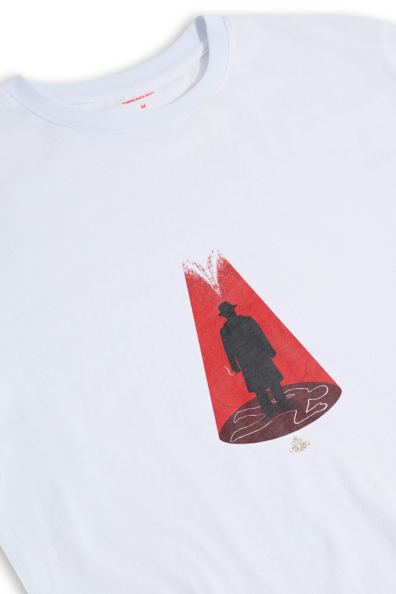 White Soft Fabric Detective Design Short Sleeve Tee