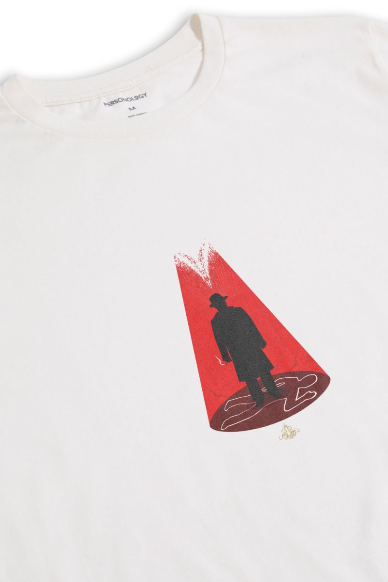 Off White Soft Fabric Detective Design Short Sleeve Tee