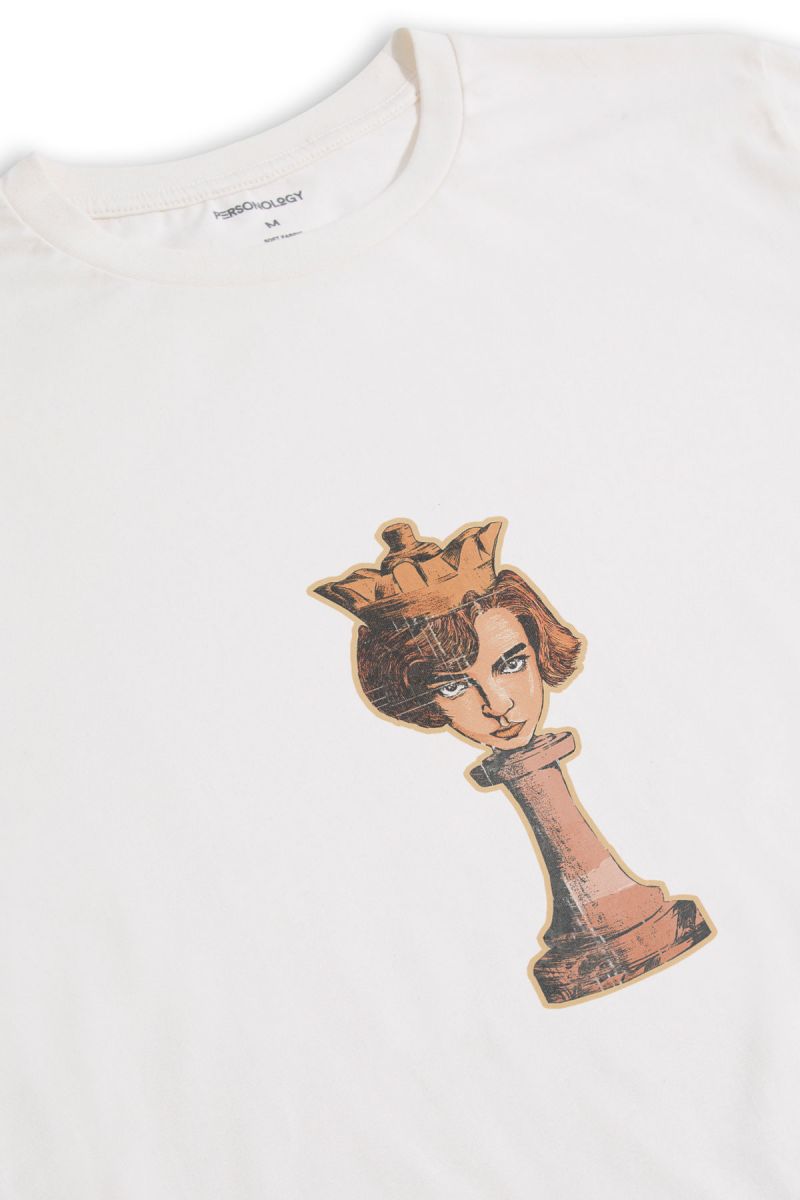 Off White Soft Fabric Chest Design Short Sleeve Tee