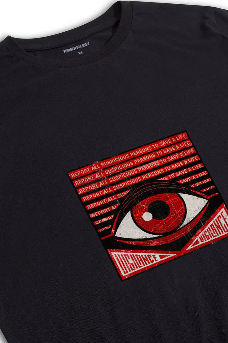 Black Soft Fabric Uigilance Design Short Sleeve Tee