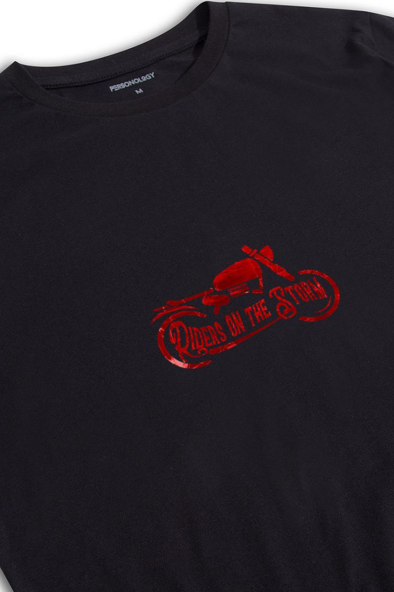 Black Soft Fabric Riders on the storm Design Short Sleeve Tee