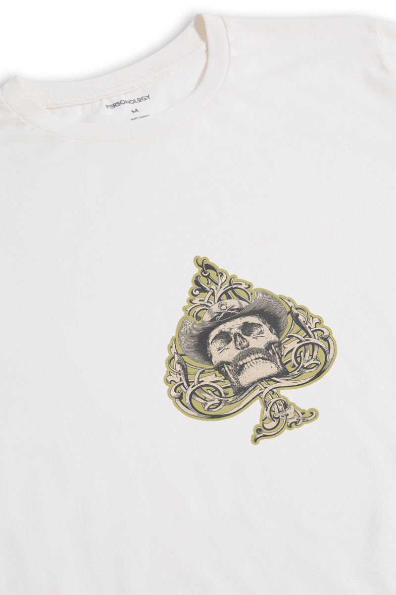 Off White Soft Fabric Skull Design Short Sleeve Tee
