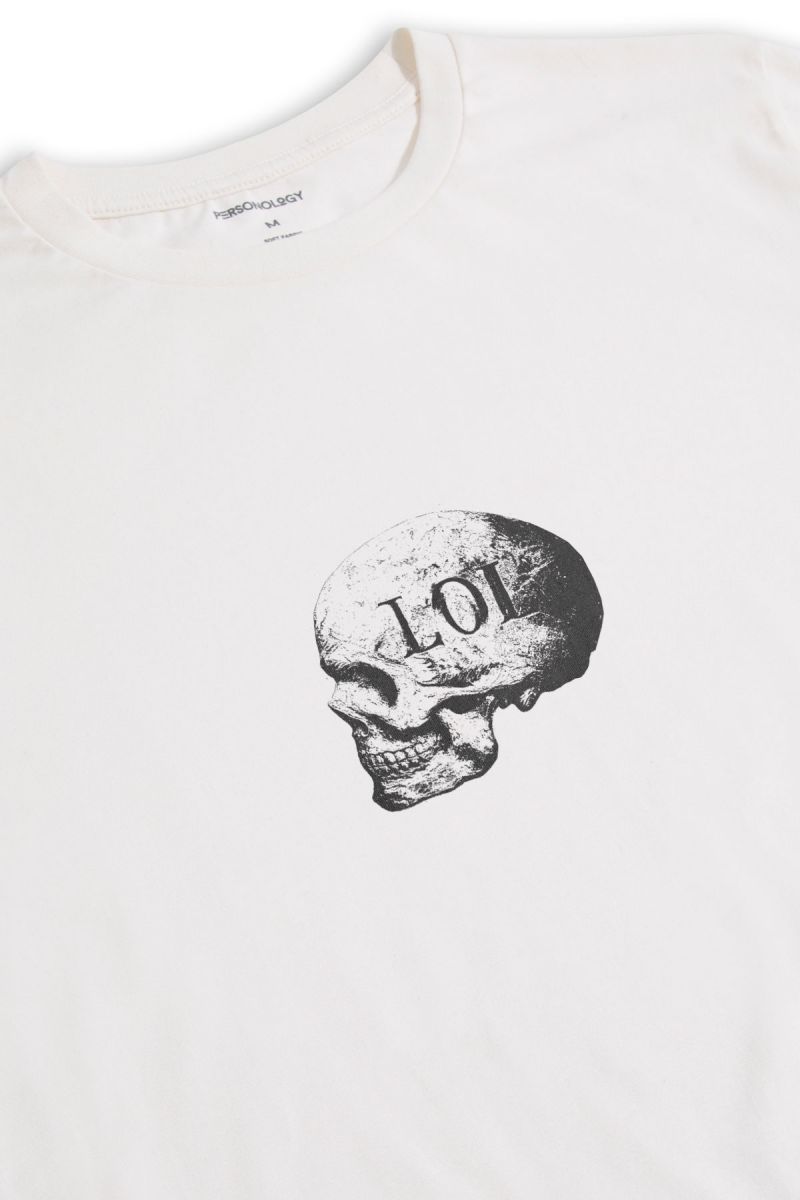 Off White Soft Fabric Skull Design Short Sleeve Tee