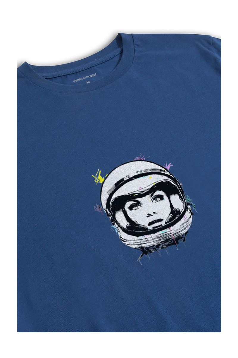 Navy Soft Fabric Space Design Short Sleeve Tee