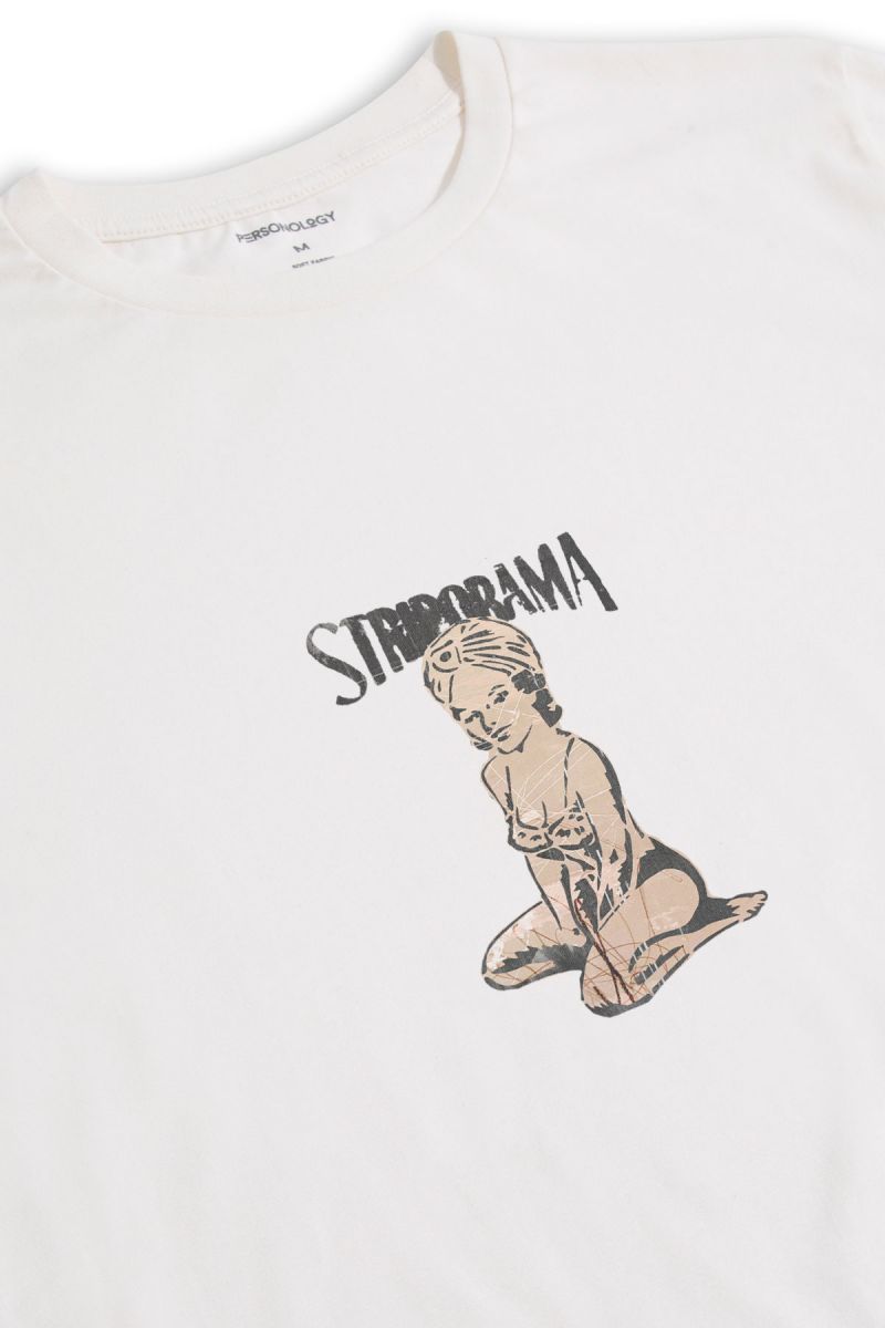 Off White Soft Fabric Striporama Design Short Sleeve Tee