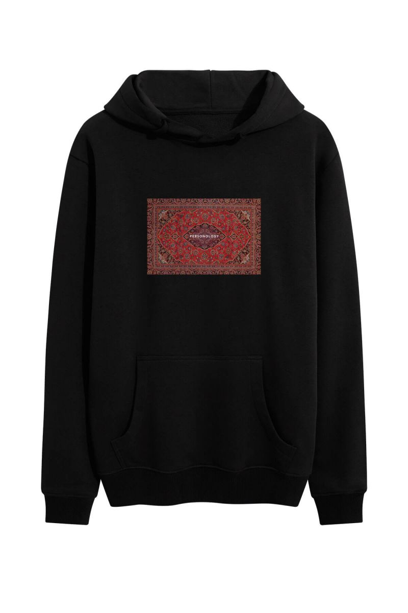 Black Premium Cotton Personology Rug Design Pullover Hoodie