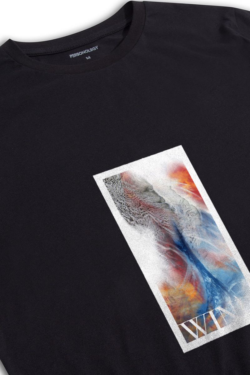 Black Soft Fabric Hot and Cold Design Short Sleeve Tee