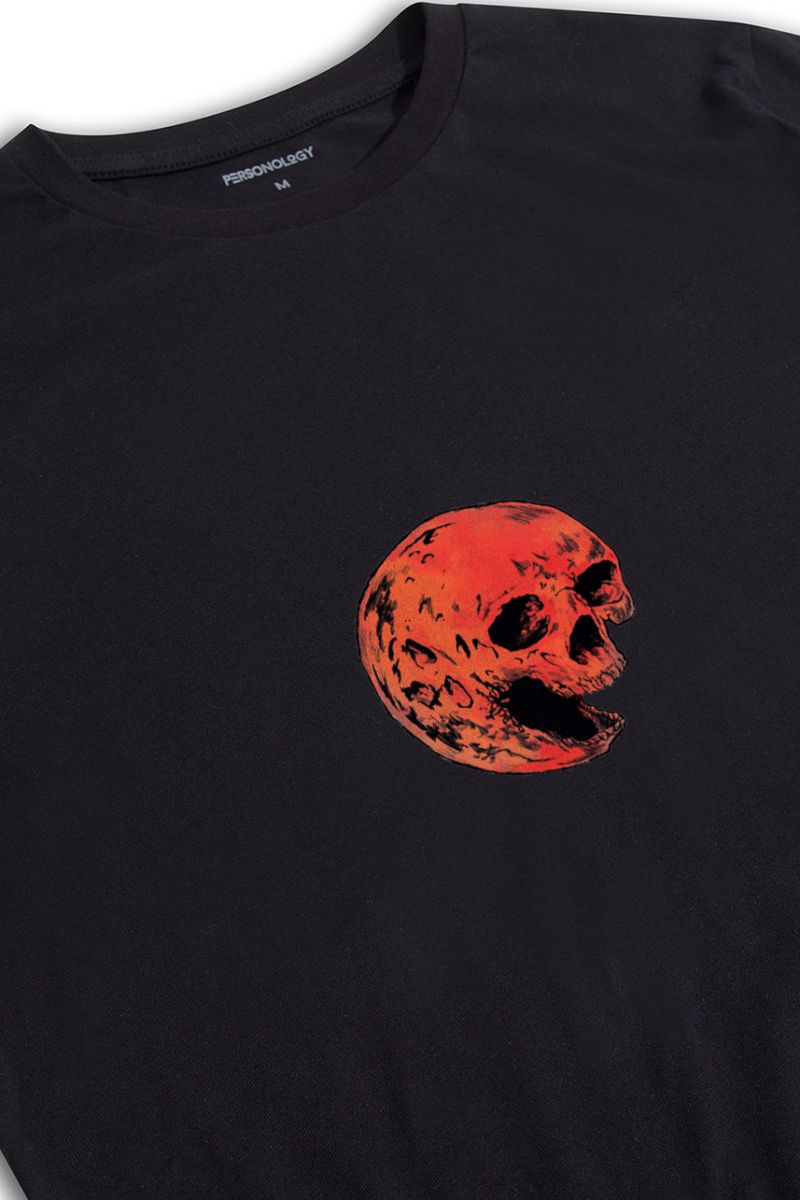 Black Soft Fabric Mars Skull Design Short Sleeve Tee