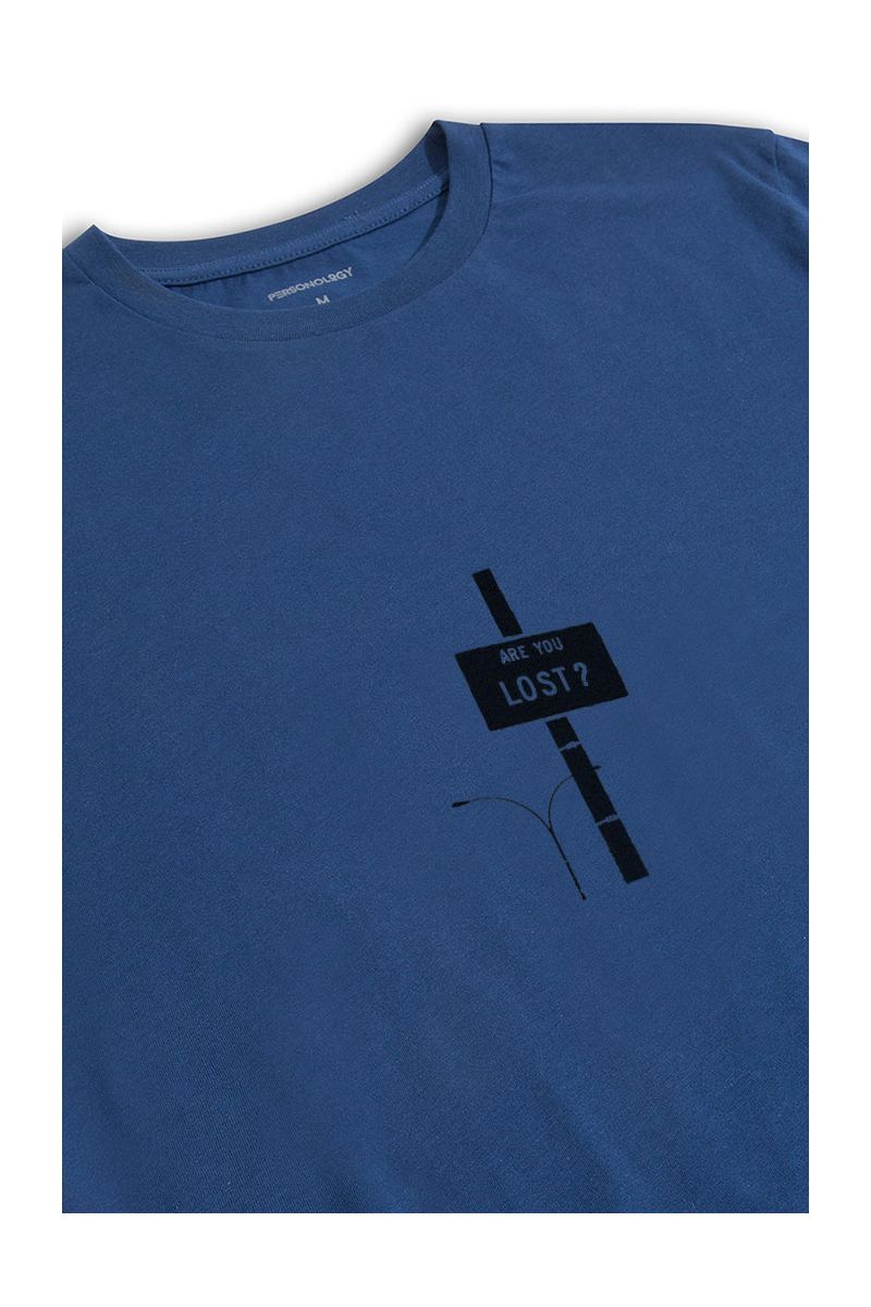 Navy Soft Fabric Are You Lost ? Design Short Sleeve Tee