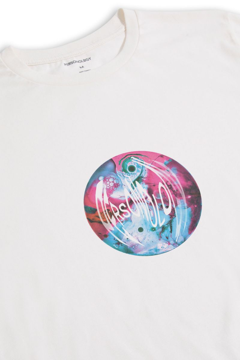 Off White Soft Fabric Glass Ball Design Short Sleeve Tee