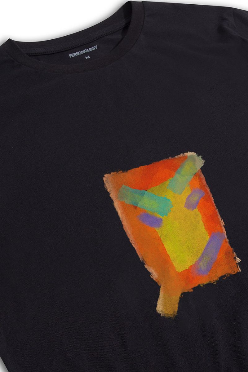 Black Soft Fabric Patch Design Short Sleeve Tee
