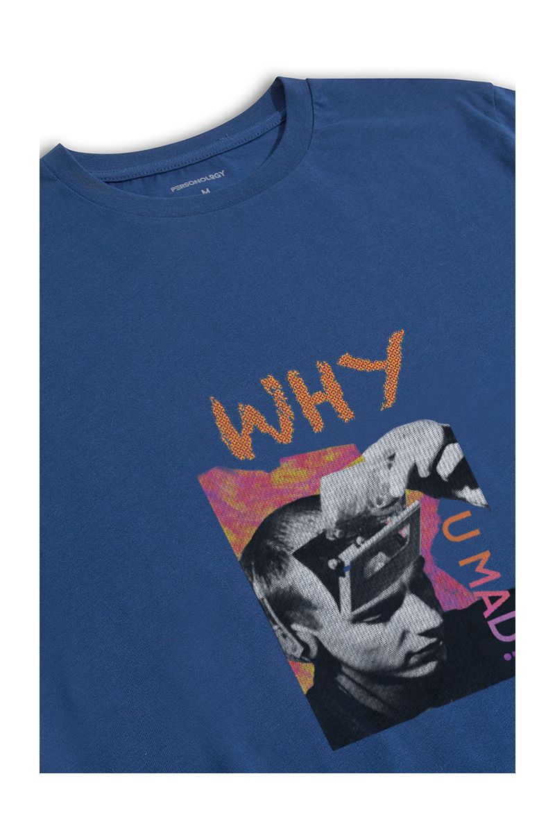Navy Soft Fabric Why You Mad Design Short Sleeve Tee