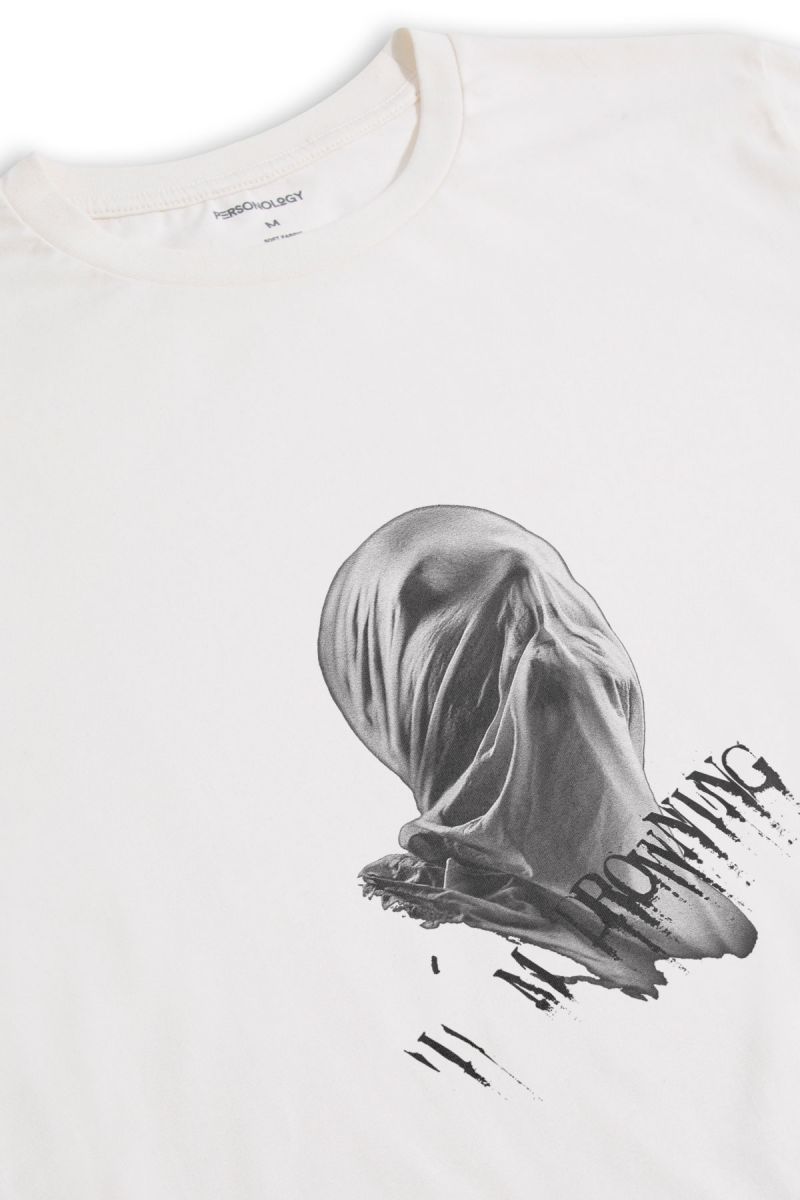 Off White Soft Fabric I am Drowning Black Design Short Sleeve Tee