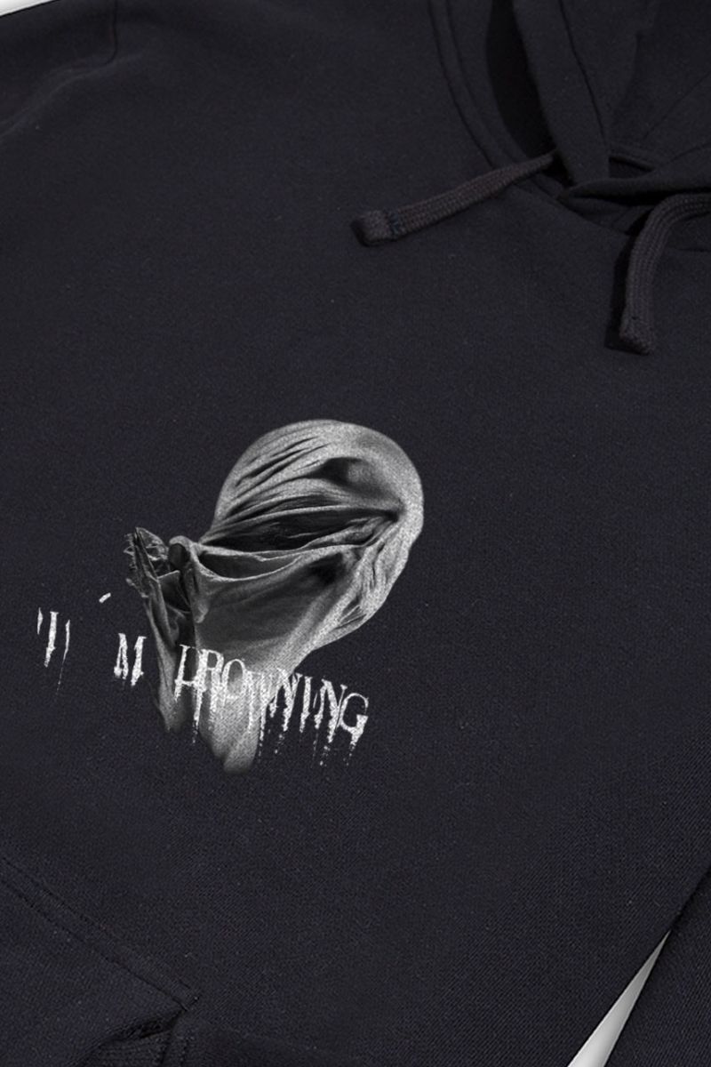 Black Premium Cotton I am Drowning White Design Pullover Hoodie