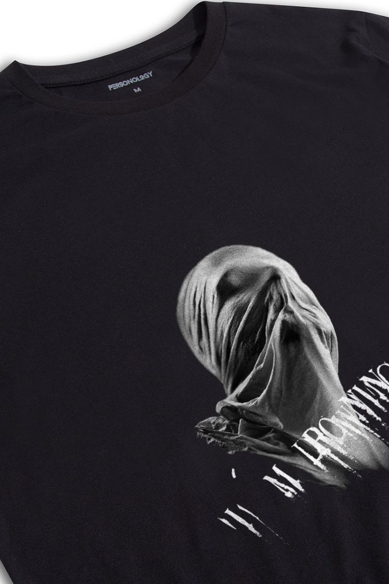 Black Soft Fabric I am Drowning White Design Short Sleeve Tee
