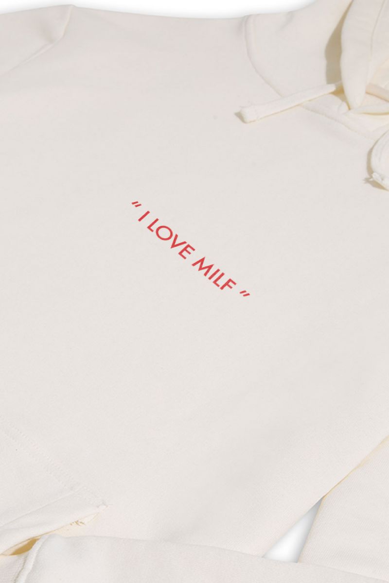 Ecru Premium Cotton I Love Milf Design Pullover Hoodie