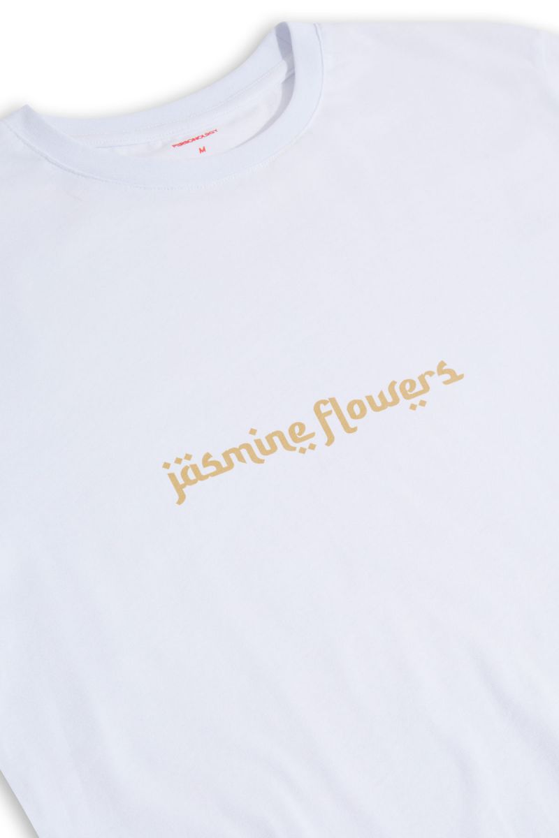 White Soft Fabric Jasmine Flowers Design Short Sleeve Tee