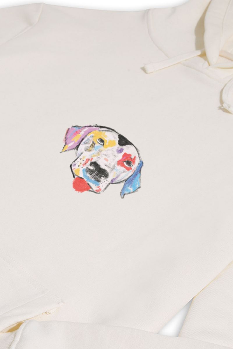 Ecru Premium Cotton Rainbow Dalmatian Design Pullover Hoodie