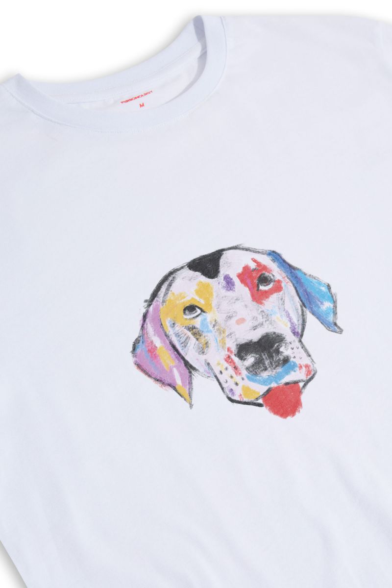 White Soft Fabric Rainbow Dalmatian Design Short Sleeve Tee