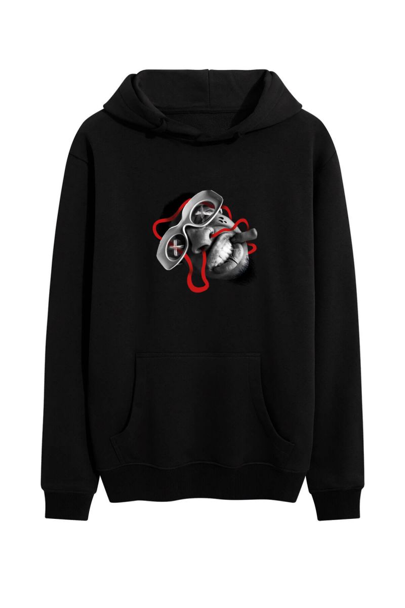 Black Premium Cotton Shine Design Pullover Hoodie