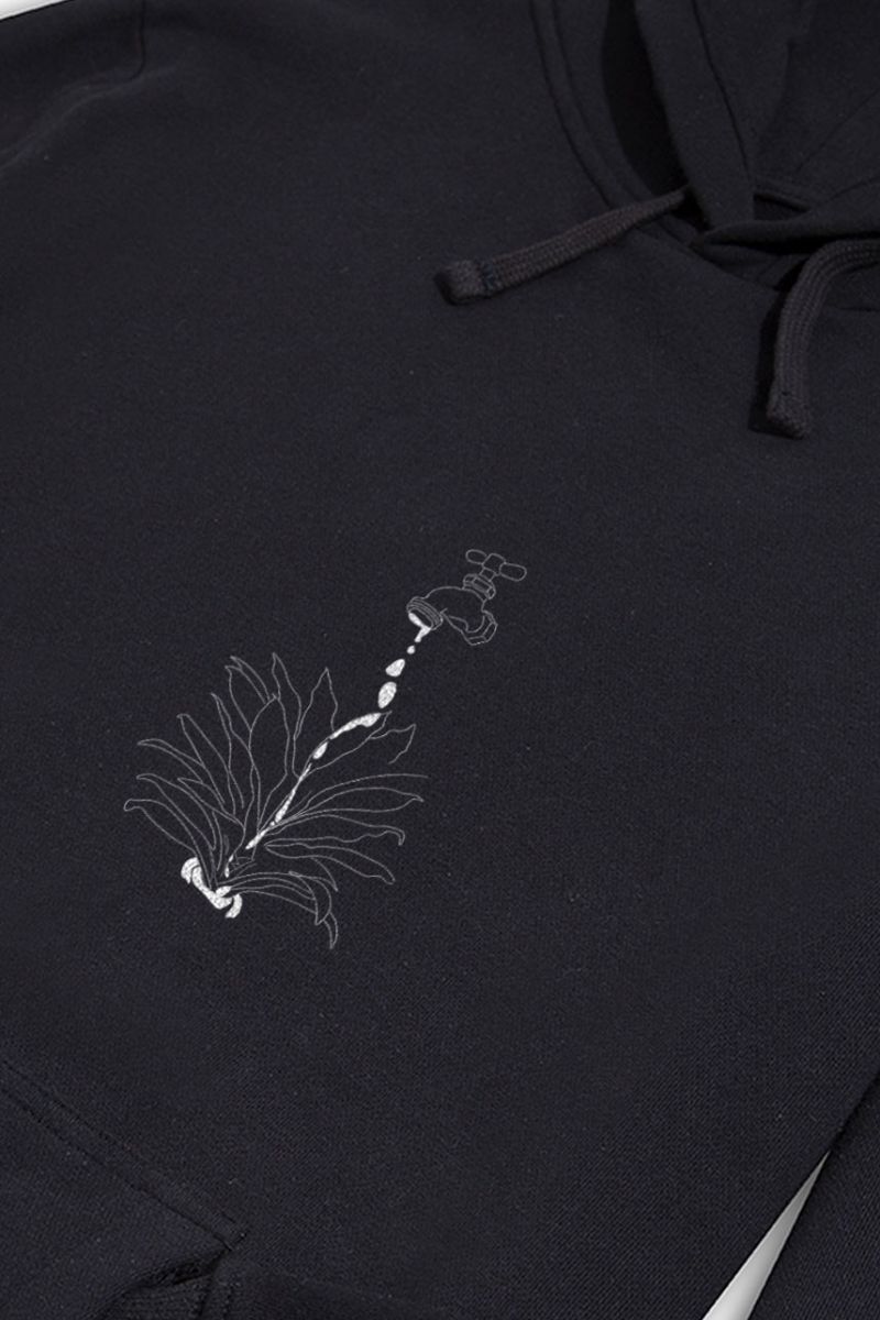 Black Premium Cotton Water and Nature Design Pullover Hoodie