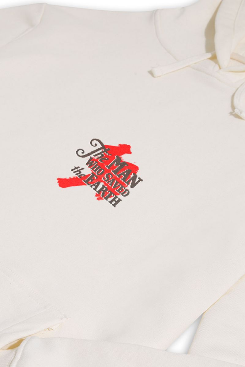 Ecru Premium Cotton The Man Who Saved the Earth Design Pullover Hoodie