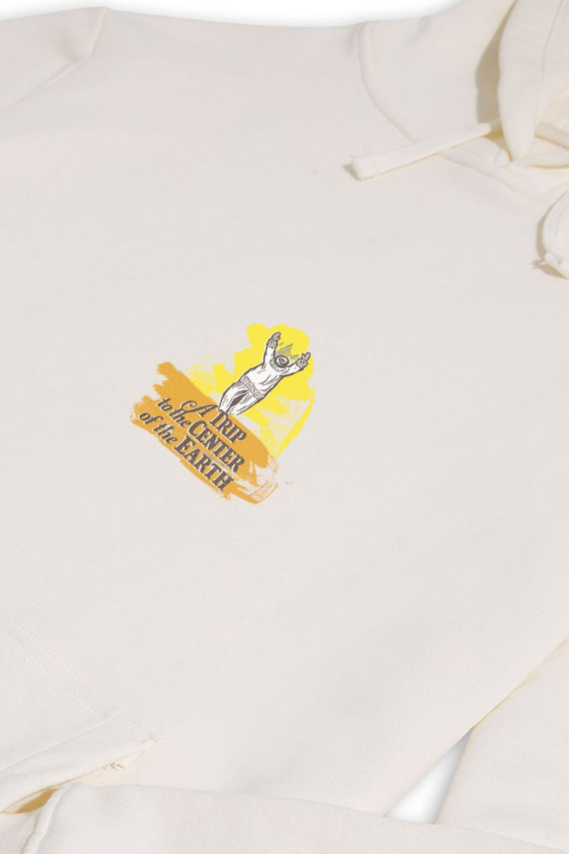 Ecru Premium Cotton A trip to the center of the world Design Pullover Hoodie